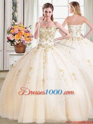 Unique Floor Length Ball Gowns Sleeveless Champagne Sweet 16 Dresses Lace Up