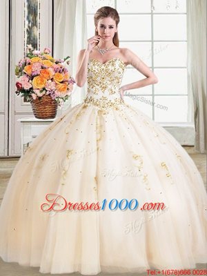 Unique Floor Length Ball Gowns Sleeveless Champagne Sweet 16 Dresses Lace Up