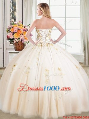 Unique Floor Length Ball Gowns Sleeveless Champagne Sweet 16 Dresses Lace Up