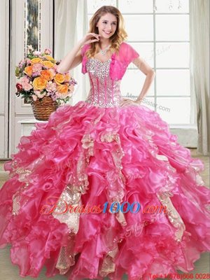 Simple Sleeveless Beading and Ruffles and Sequins Lace Up Quinceanera Dresses