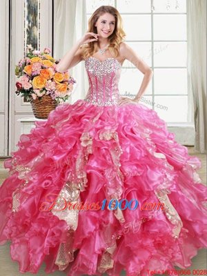 Simple Sleeveless Beading and Ruffles and Sequins Lace Up Quinceanera Dresses