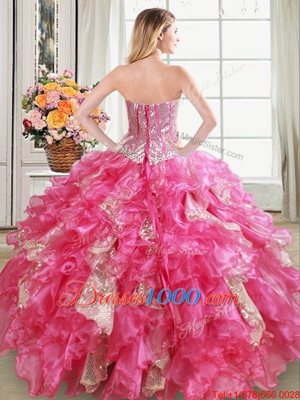 Simple Sleeveless Beading and Ruffles and Sequins Lace Up Quinceanera Dresses