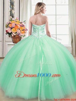 Amazing Tulle Sweetheart Sleeveless Lace Up Beading Sweet 16 Dresses in Apple Green