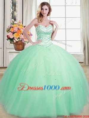 Amazing Tulle Sweetheart Sleeveless Lace Up Beading Sweet 16 Dresses in Apple Green