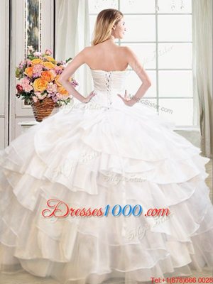 Smart Sleeveless Lace Up Floor Length Beading and Ruffles Quince Ball Gowns