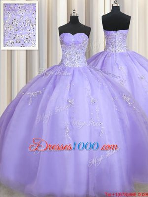 Colorful Ball Gowns 15th Birthday Dress Lavender Sweetheart Organza Sleeveless Floor Length Zipper