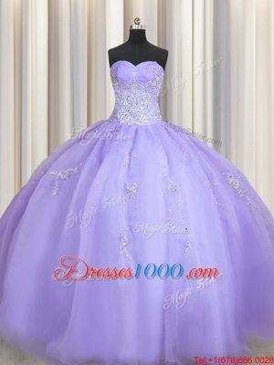 Colorful Ball Gowns 15th Birthday Dress Lavender Sweetheart Organza Sleeveless Floor Length Zipper