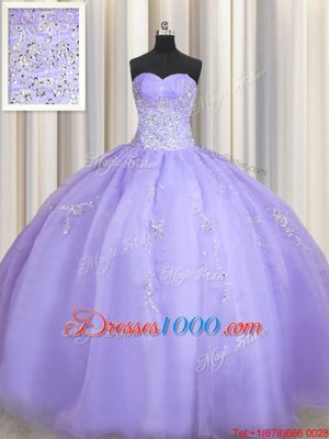 Colorful Ball Gowns 15th Birthday Dress Lavender Sweetheart Organza Sleeveless Floor Length Zipper