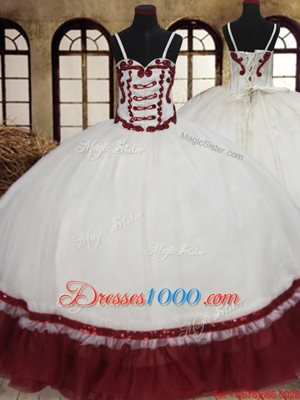 Straps Straps White Sleeveless Floor Length Beading Lace Up Sweet 16 Quinceanera Dress