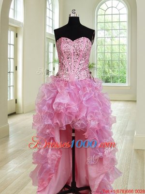 Four Piece Multi-color Lace Up Sweetheart Beading and Ruffles Quince Ball Gowns Organza Sleeveless