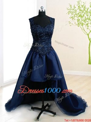 Gorgeous Four Piece Navy Blue Quinceanera Dresses Military Ball and Sweet 16 and Quinceanera and For with Beading and Ruffles Straps Sleeveless Zipper