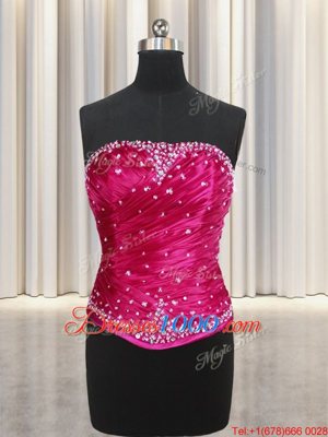 Four Piece Burgundy Strapless Lace Up Beading and Ruffles Quinceanera Gown Sleeveless