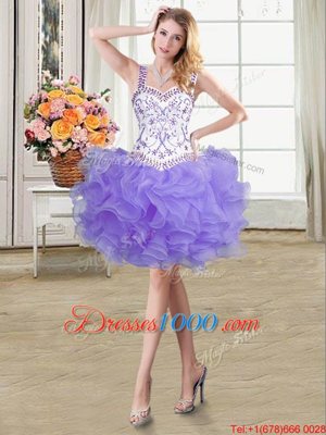 Straps Straps Lavender Ball Gowns Beading and Lace and Ruffles Ball Gown Prom Dress Lace Up Organza Sleeveless Floor Length