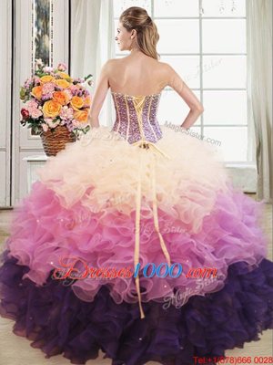 Custom Design Multi-color Lace Up Quinceanera Dress Beading and Ruffles Sleeveless Floor Length