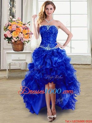 Four Piece Organza Sleeveless Floor Length Quinceanera Gowns and Beading and Ruffles