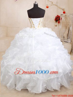 Modest Three Piece White Sleeveless Floor Length Beading and Ruffles Lace Up Vestidos de Quinceanera