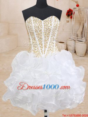 Modest Three Piece White Sleeveless Floor Length Beading and Ruffles Lace Up Vestidos de Quinceanera