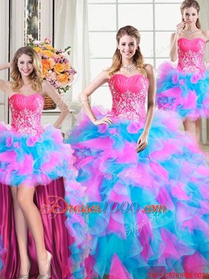 Flirting Four Piece Floor Length Ball Gowns Sleeveless Multi-color Ball Gown Prom Dress Zipper