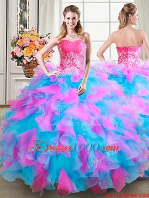 Exquisite Multi-color Organza and Tulle Zipper Sweet 16 Dresses Sleeveless Floor Length Beading and Ruffles