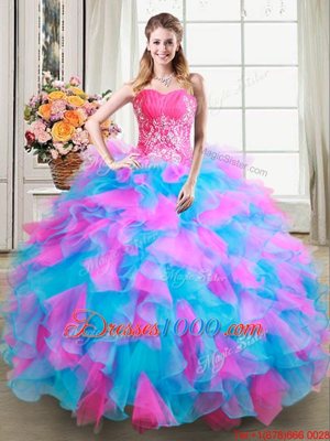 Exquisite Multi-color Organza and Tulle Zipper Sweet 16 Dresses Sleeveless Floor Length Beading and Ruffles