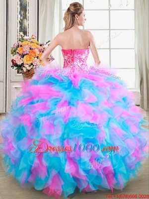 Exquisite Multi-color Organza and Tulle Zipper Sweet 16 Dresses Sleeveless Floor Length Beading and Ruffles