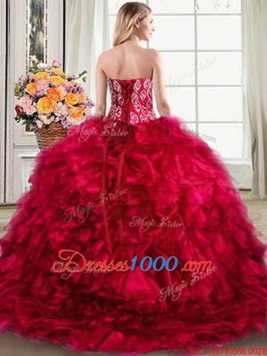 Red Sleeveless Brush Train Beading and Ruffles Vestidos de Quinceanera