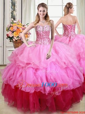 Multi-color Quinceanera Dress Military Ball and Sweet 16 and Quinceanera and For with Ruffles and Sequins Sweetheart Sleeveless Lace Up