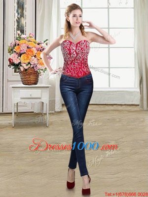 Four Piece Red Sleeveless Organza Brush Train Lace Up Vestidos de Quinceanera for Military Ball and Sweet 16 and Quinceanera