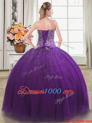 Purple Sleeveless Tulle Lace Up Sweet 16 Dresses for Military Ball and Sweet 16 and Quinceanera