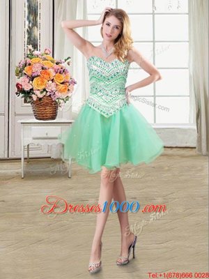 Unique Four Piece Apple Green Ball Gowns Tulle Sweetheart Sleeveless Beading Floor Length Lace Up Sweet 16 Dresses