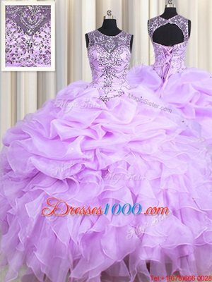 Free and Easy Scoop Sleeveless Beading and Ruffles and Pick Ups Lace Up Sweet 16 Dresses