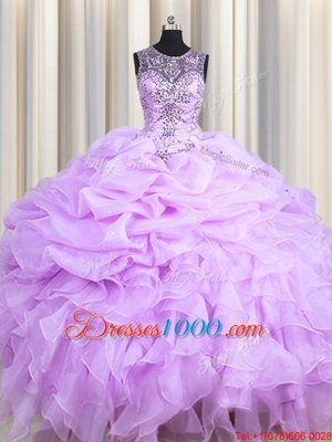 Free and Easy Scoop Sleeveless Beading and Ruffles and Pick Ups Lace Up Sweet 16 Dresses