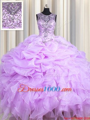 Free and Easy Scoop Sleeveless Beading and Ruffles and Pick Ups Lace Up Sweet 16 Dresses