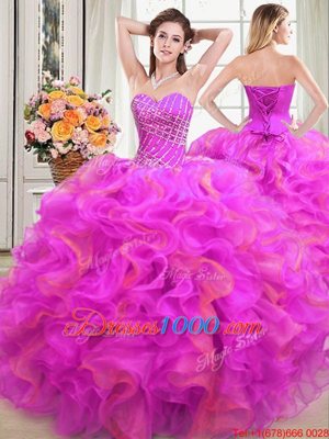 On Sale Four Piece Organza Sleeveless Floor Length Sweet 16 Dress and Beading and Ruffles