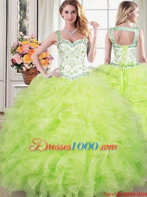 Floor Length Lace Up Quinceanera Dresses Multi-color and In for Military Ball and Sweet 16 and Quinceanera with Beading and Ruffled Layers