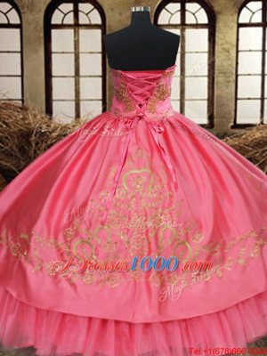 Charming Sleeveless Floor Length Beading and Embroidery Lace Up 15 Quinceanera Dress with Pink