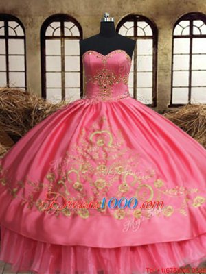 Charming Sleeveless Floor Length Beading and Embroidery Lace Up 15 Quinceanera Dress with Pink