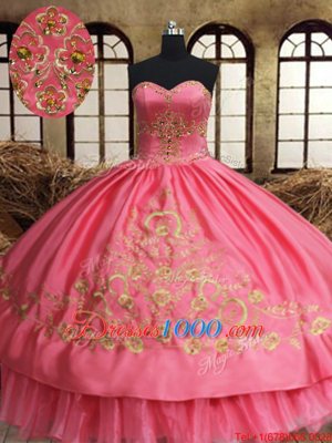 Charming Sleeveless Floor Length Beading and Embroidery Lace Up 15 Quinceanera Dress with Pink