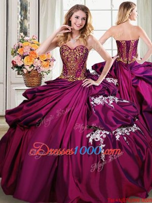 Lovely Four Piece Pick Ups Ball Gowns Sweet 16 Dress Burgundy Sweetheart Taffeta Sleeveless Floor Length Lace Up