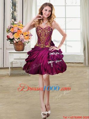 Lovely Four Piece Pick Ups Ball Gowns Sweet 16 Dress Burgundy Sweetheart Taffeta Sleeveless Floor Length Lace Up