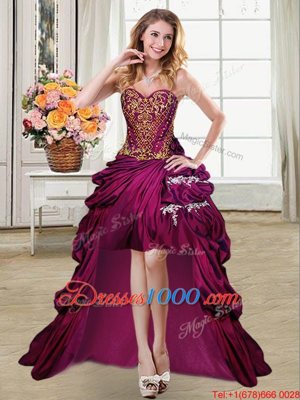 Lovely Four Piece Pick Ups Ball Gowns Sweet 16 Dress Burgundy Sweetheart Taffeta Sleeveless Floor Length Lace Up