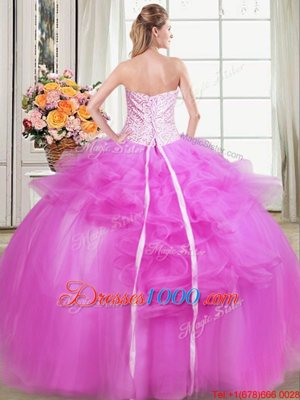 Floor Length Fuchsia Vestidos de Quinceanera Tulle Sleeveless Beading and Appliques and Embroidery