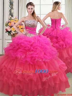 Designer Floor Length Lace Up Sweet 16 Quinceanera Dress Multi-color and In for Military Ball and Sweet 16 and Quinceanera with Beading and Ruffles and Ruffled Layers and Sequins