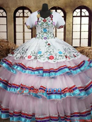 Cheap Straps Sleeveless Organza and Taffeta Vestidos de Quinceanera Embroidery and Ruffled Layers Lace Up