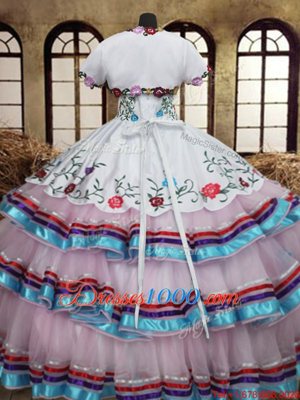 Cheap Straps Sleeveless Organza and Taffeta Vestidos de Quinceanera Embroidery and Ruffled Layers Lace Up