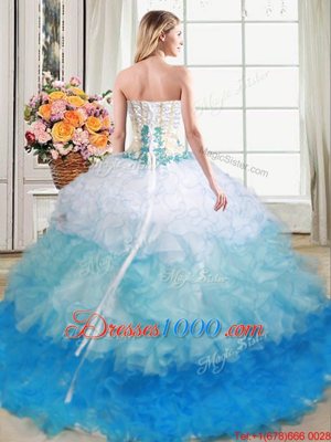 Luxury Four Piece Multi-color Sleeveless Appliques and Ruffles Floor Length Quinceanera Gowns