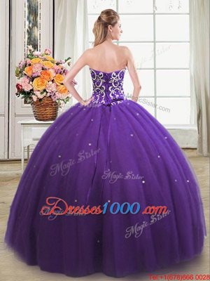 Exceptional Floor Length Lace Up Quinceanera Dresses Purple and In for Military Ball and Sweet 16 and Quinceanera with Beading