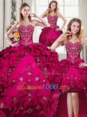 Designer Four Piece Sleeveless Beading and Embroidery Lace Up Sweet 16 Quinceanera Dress
