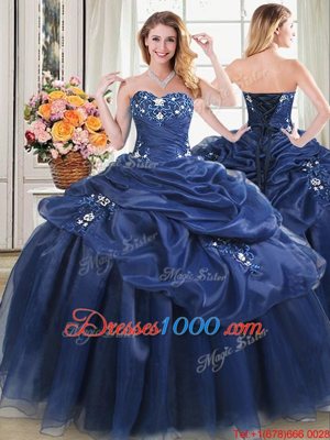 Four Piece Organza Sleeveless Floor Length 15 Quinceanera Dress and Appliques