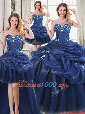 Four Piece Organza Sleeveless Floor Length 15 Quinceanera Dress and Appliques